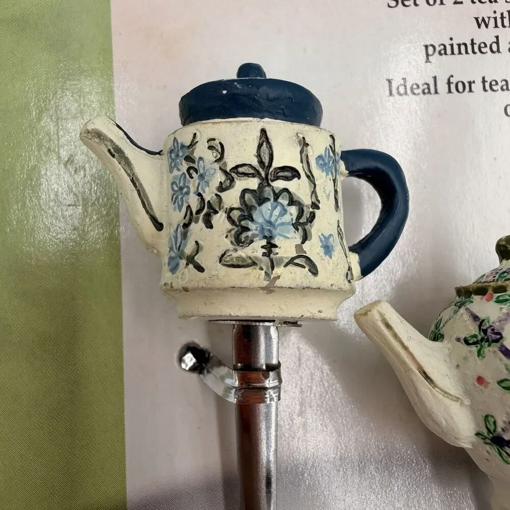 Vintage ACME Teapot Teaspoon Set 2 Hand Painted Tea Pot Spoons Cottagecore NEW